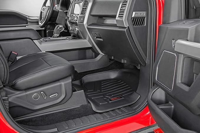 Rough Country All Weather Front Floor Mats for Chevy Silverado & GMC Sierra 1500/2500HD/3500HD (2007-2013) - Non-Slip Waterproof Flexible Floor Armor