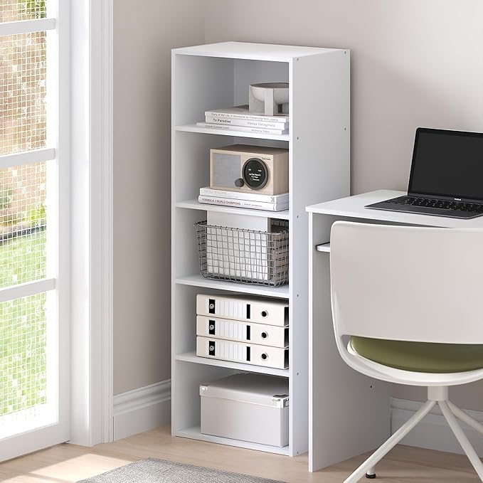 Furinno Basic Book Shelf, 5-Tier Bookshelf, Storage Organizer Bookcase with Open Shelf, 11 x 17 x 44, for Living Room, Bedroo