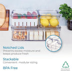 iDesign Crisp 3-Piece Recycled Plastic Refrigerator Organizer Bin Set with Lids, Clear/White