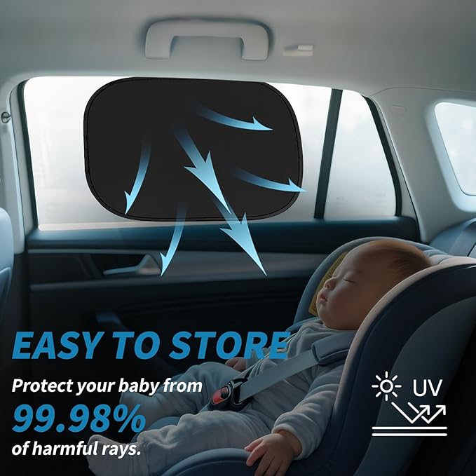 Kwak's 4 Pack Window Sun Shade for Car Baby - Sunshade Blocker, Glare Shield and UV Rays Protection for Your Kids - Side Windows Screens for SUV Truck (Front +Rear Window)