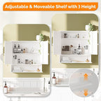 VINGLI Medicine Cabinet with Mirror, Wall Mounted Bathroom Cabinet with Open Shelf, 2-Door White Storage Organizer Over Toile