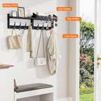 Evermagin 35" Coat Rack Wall Mount with Shelf, 4 in 1 Wall Mounted Coat and Key Hanger with 13 Hooks, Entryway Key Holder wit