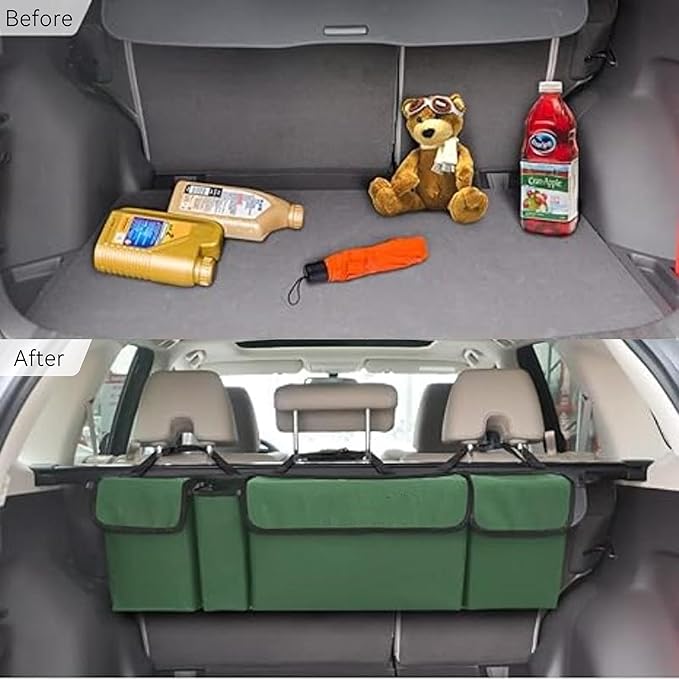 Car Trunk Organizer, Backseat Hanging Large Storage with Adjustable Straps,Waterproof PVC Collapsible Cargo Bag, Car Interior