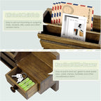 VIS'V Key Holder Wall Mount, Wooden Mail and Key Organizer with Drawer and Shelf, 2 Slots, 6 Hooks, Brown
