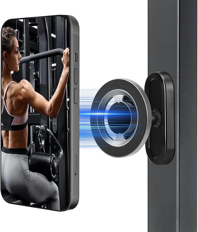 Gym Magnetic Phone Holder with Magnet Base Attach to Metal Surface, 360° Rotatable Gym Phone Holder Magnet Mount for Workout Recording, Compatible with MagSafe iPhone 17-12