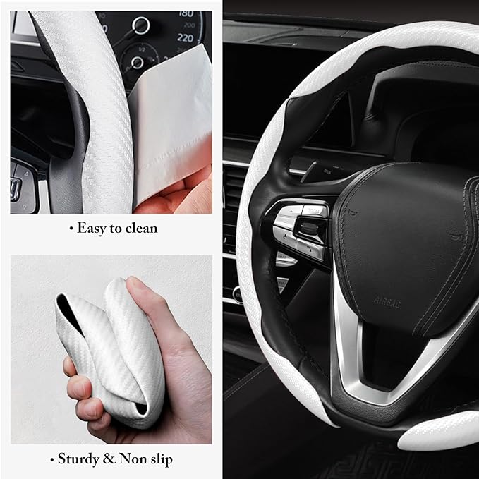 Carbon Fiber Steering Wheel Cover 3pcs Anti-Slip Car