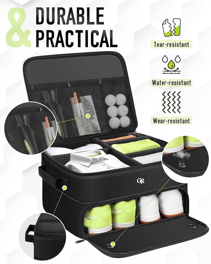 Fathers Day Dad Gifts for Men Odor-Absorbing 2-Layer Large Golf Trunk Organizer with Activated Carbon Fabric - Water-Resistant Golf Shoe Bag