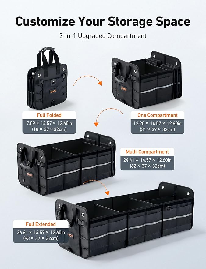 AstroAI Car Trunk Organizer Storage Large for SUV, Truck, Pickup, Collapsible Trunk Organizer Portable Storage Box with