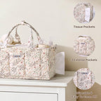 Baby Essentials Cute Floral Diaper Caddy Organizer – Portable Storage Basket with Shoulder Strap & Stroller Hooks, Splashproo