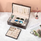 LANDICI Jewelry Box Organizer for Men Women, 2 Layer 4 Slot Watch Storage Case with Removable Tray, PU Leather Large Jeweller