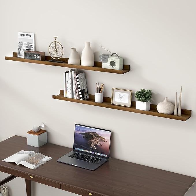 Picture Ledge Shelf, Floating Shelves Set of 2, Solid Ash Wood 48'' Long Large Nursery Book Shelves for Toys Storage, Kids Bo