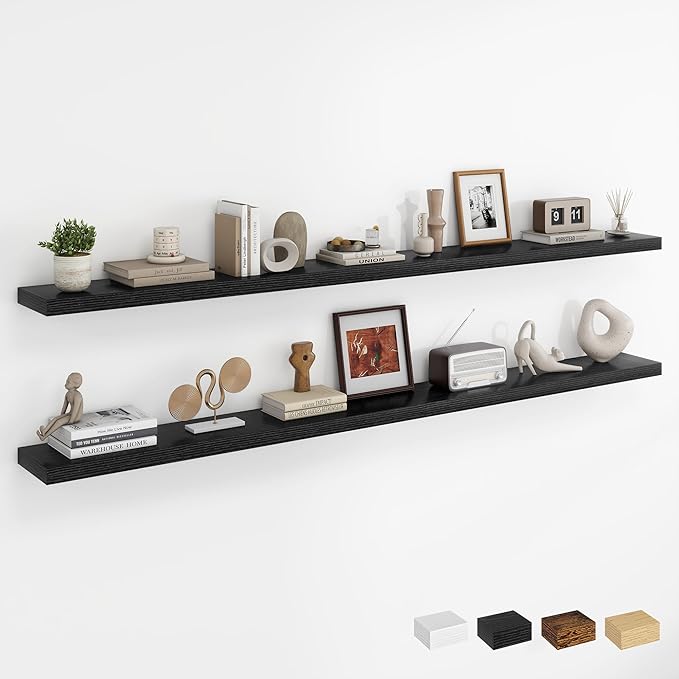 Dreamland 72Inch Floating Shelves for Wall, Rustic Wooden Black Floating Shelves for Living Room, Kitchen, Farmhouse, Deep Wa