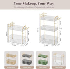 Bathroom Counter Organizer Countertop, 3 Tier Makeup Perfume Storage with Hair Dryer Rack and Toothbrush Holder, Cosmetic Tra