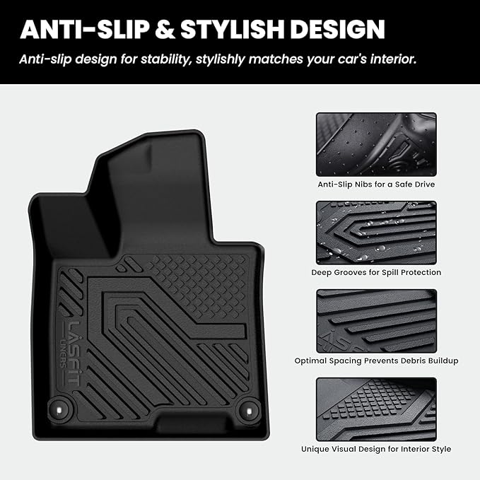 LASFIT Floor & Cargo & Seatback Mats for Kia Sportage 2026 2025 2024 2023 (Only Fit Gas), All Weather TPE Car Mats Custom Fit Kia Sportage 2023-2026 Floor Liners & Trunk Mat with Backrest, Black