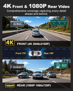 JOMISE 4K Dash Cam Front and Rear with 5Ghz WiFi GPS, Dual Dashcam with 64GB Card, 3" Screen, Night Vision, 24H Parking Mode 