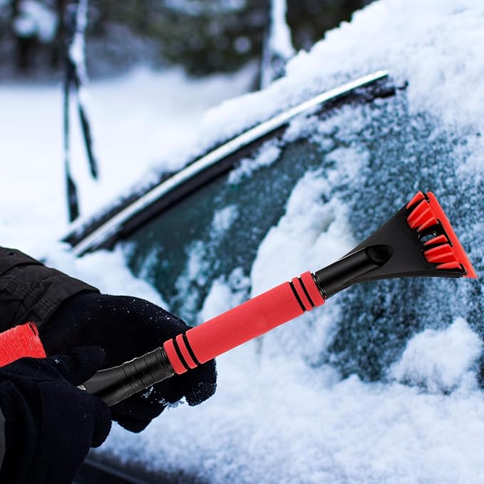 Baderke Snow Brush and Ice Scrapers for Car Windshield Detachable Window Snow Scrapers and Brush with Ergonomic Foam Grip Ice Removal Tool for Cars, Trucks, Suvs(Red)