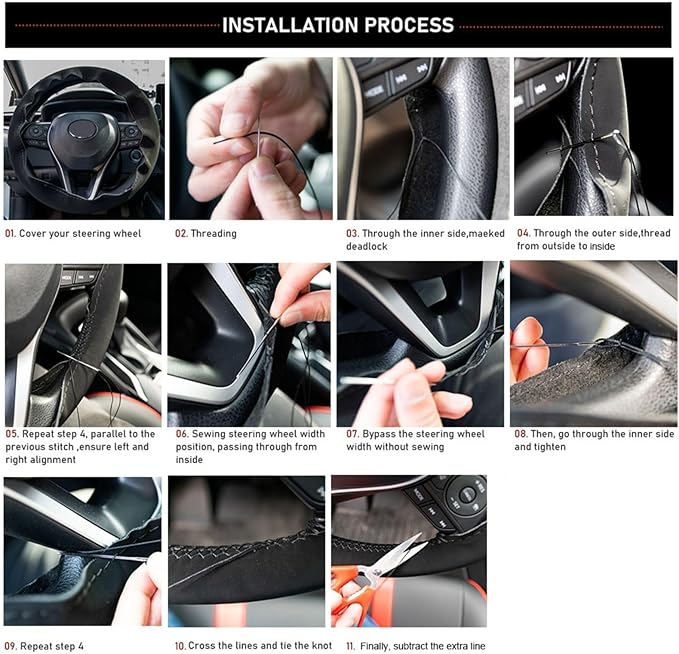 AUTOXBERT 38cm/15 Suede Leather Non-Slip Steering Wheel Cover DIY Hand Sewing Cowhide Leather Skidproof Car Protector with Ne