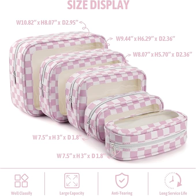 YOPCDJ 5PCS Diaper Bag Organizer Pouch Set,TSA Approved Toiletry Bag, Waterproof TPU Makeup Bag Set, Travel Organizer Bags fo