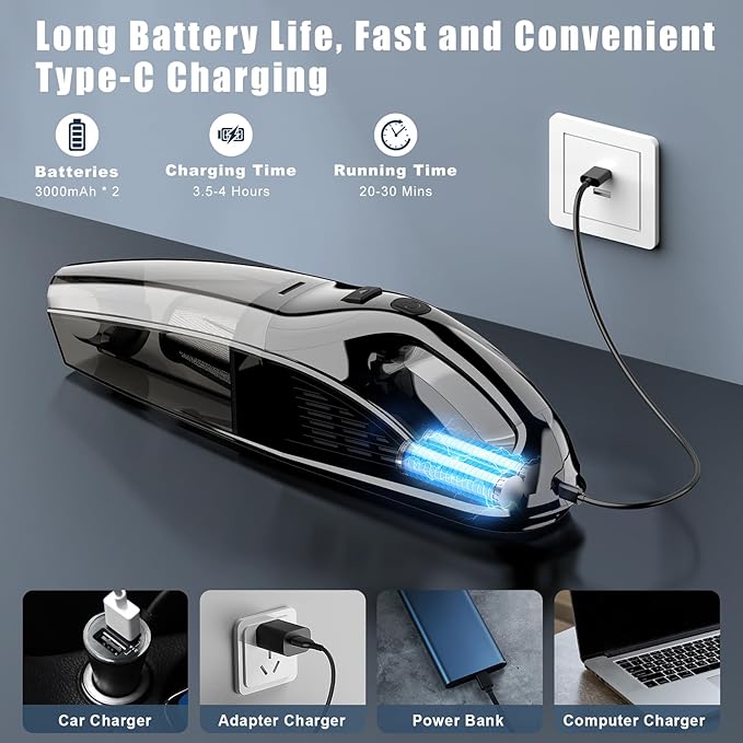 Handheld Vacuum Cordless Rechargeable Portable Car Vacuum, 7500Pa Powerful Suction Mini Hand Held Vacuum, 670ML Cup Lightweig
