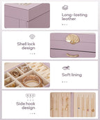 Enthralite Jewelry Box with 4 Drawers: Display Organizer for Earrings Necklaces - Gifts for Girls Women (Grey Purple)