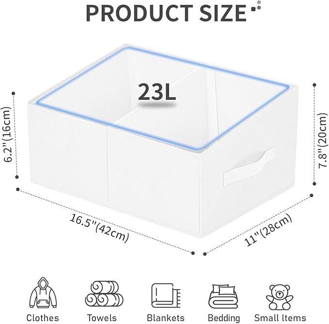 DIMJ Large Closet Shelf Organizer Bins 6 Packs with Handles and Divider, Fabric Trapezoid Storage Baskets, Foldable Clothes C