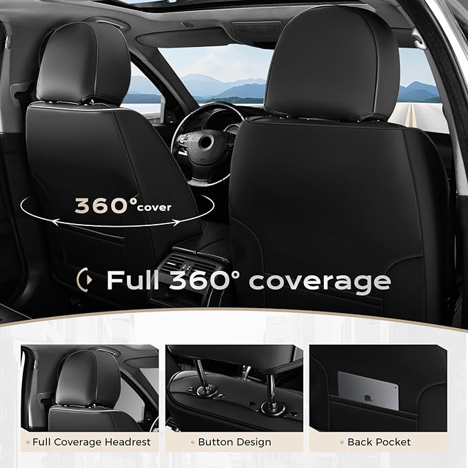 Coverado Seat Covers, Car Seat Covers Full Set, Leather Seat Covers for Cars, Car Seat Protector, Black Car Seat Covers Front