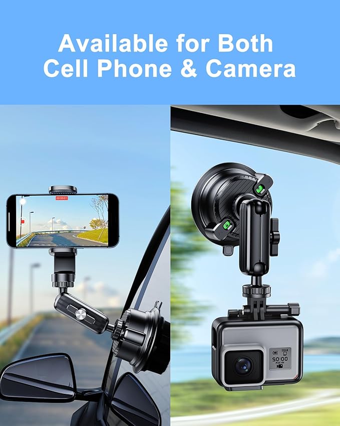 Suction Car Phone Mount Windshield,Ultra-Stable 360 Rotatable Car Phone Holder for Video Recording Sunction Mount,Car Mount for iPhone 16 Pro Max GoPro Insta 360 Camera Vlog Shooting Filming