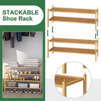 kiplant Long Shoe Rack, 4-Tier Bamboo Wood Shoe Rack, Stackable for Closet, Entryway & Hallway