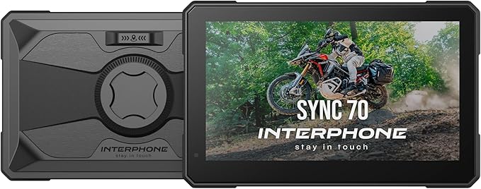 INTERPHONE SYNC70 Motorcycle Carplay for Apple and Android - 7 Inch WiFi and Bluetooth Motorcycle Display with Blind Spot Det