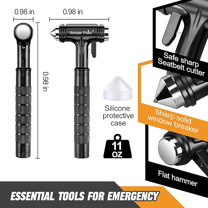 Car Window Breaker, Automotive Safety Hammer with Seatbelt Cutter, 3-in-1 Emergecy Escape Tool Car Metal Window Breaker Seatb