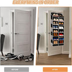 8-Layer Over The Door Shoe Organizer with 16 Compartments, Pockets Heavy-Duty Non-Woven Fabric Hanging Shoes Storage Rack,Han
