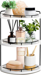 3 Tier Bathroom Counter Organizer, Bathroom Counter Tray and Vanity Organizer, Wood Corner Countertop for Kitchen, Dresser (W
