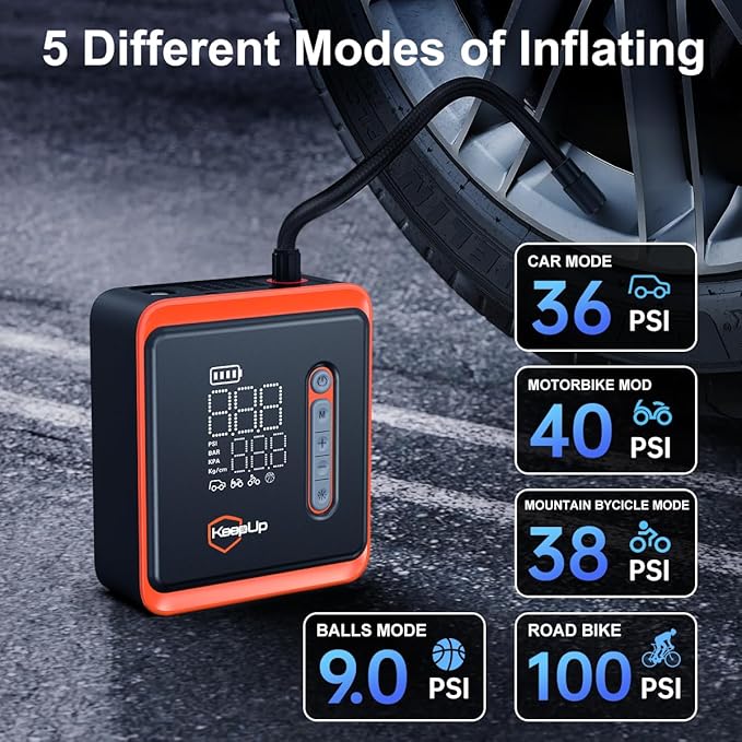 Tire Inflator Portable Air Compressor - 150 PSI Cordless Tire Pump with 10000mAh Rechargeable Battery & Emergency Light Air Pump for Car Tires Ebike Motorcycles Bicycles Balls W/Tire Gauge Pressure
