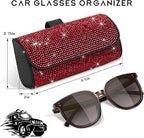 Sunglasses Holder for Car Sun Visor, Bling Leather Eyeglasses Visor Storage Case with Hidden Magnetic Closure, Sparkling Auto Visors Protective Organizer Storage Box (Red)