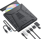 9-in-1 External CD/DVD Drive with Phone Holder, USB 3.0 & Type-C Portable DVD±RW/CD Burner, Plug and Play Optical Drive Compatible with Laptop PC, Desktop, Windows 11/10/8/7, Mac, Linux