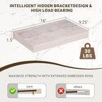 16 Inch Floating Shelves, 3D Textured Wood Grain, 16"x9.25"x1.5" Inch Deep Floating Shelves for Wall, Wooden Shelves for Bath
