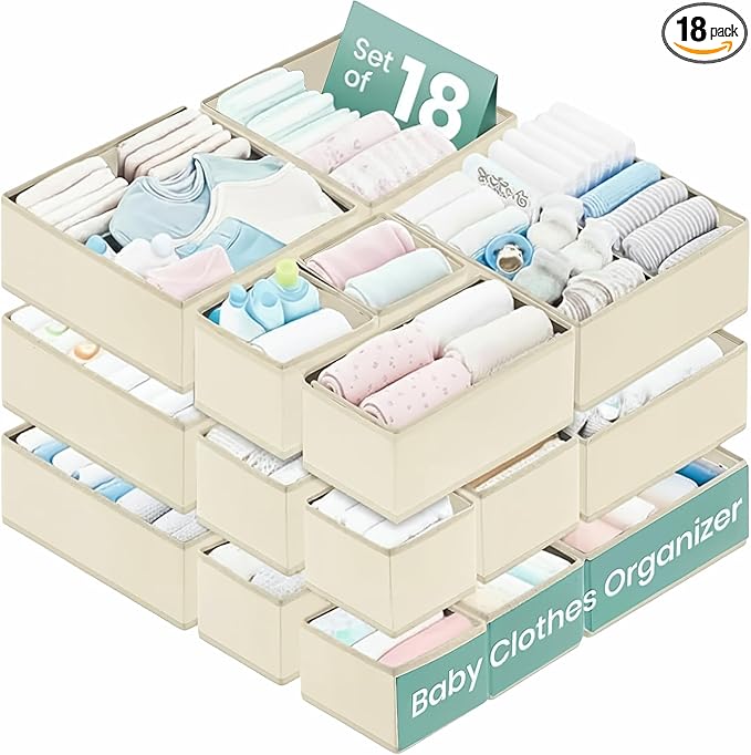 RFAQK Dresser Drawer Organizer Clothes-18 Pack Underwear Clothing Drawer Organizer for Baby, Nursery, Closet-Foldable Fabric 