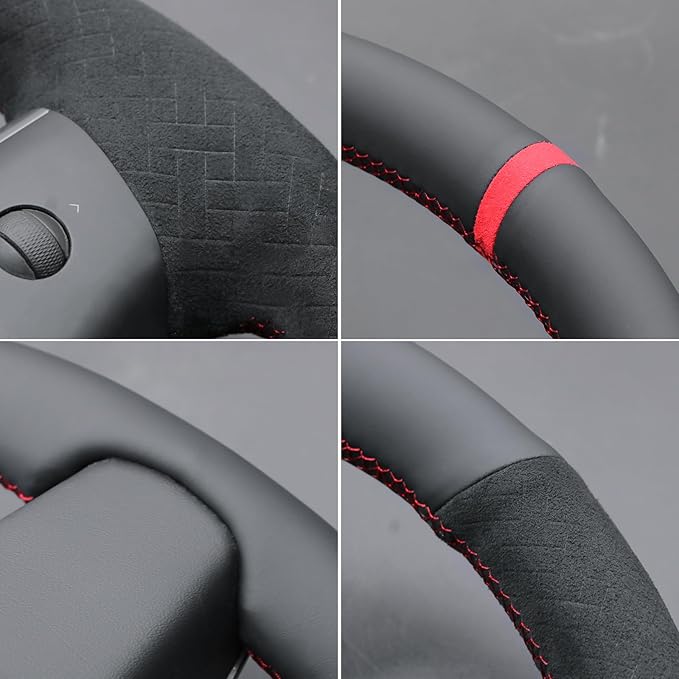 MEWANT Hand Stitched Steering Wheel Cover for Tesla Model 3 2017-2023 / Model Y 2020-2023 for Tesla Model 3/Y Accessories(3D Style)