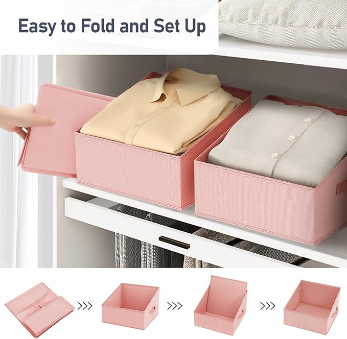 DIMJ Closet Storage Bins 10 Pack - Fabric Storage Baskets for Shelves, Collapsible Clothes Organizer with Handles, Trapezoid 