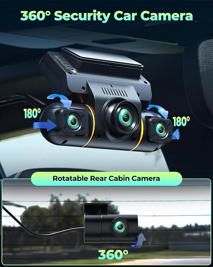 LAMTTO 4 Channel Dash Cam 360 View, 1080P Front and Rear Inside Left Right, Dash Camera for Cars with Hardwire Kit for 24h Se