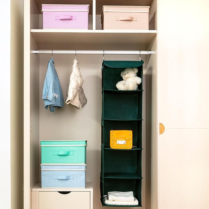 Storage Bins with Lid, Foldable Clothing Storage Box case with Handle for Closet, Bedroom, Home, 4 Color Set B, 13L x 12.5W x