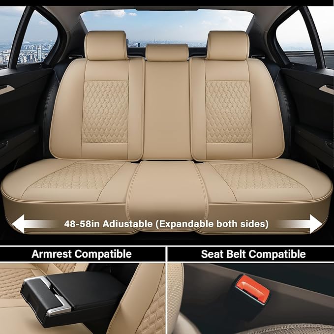 Coverado Car Seat Covers Full Set, Nappa Leather Seat Covers for Car, Waterproof Car Seat Protector with Lumbar Support, Auto