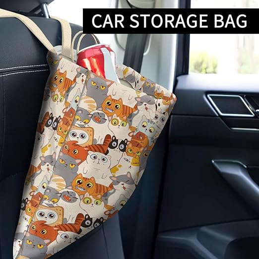 Car Trash Can, Cute Car Trash Bag, Hanging Car Organizer and Storage Bag, Trash Bin for Car Accessories, Vehicle, Travelling, Camping Cute Colorful Cats