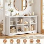 Aheaplus Wooden 8-Cube Storage Organizer with Charging Ports, Modern Cube Bookcase with Base, 3-Tier Floor Standing Open Cubb
