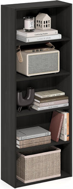 Furinno Basic Book Shelf, 5-Tier Bookshelf, Storage Organizer Bookcase with Open Shelf, 7 x 17 x 44, for Living Room, Bedroom