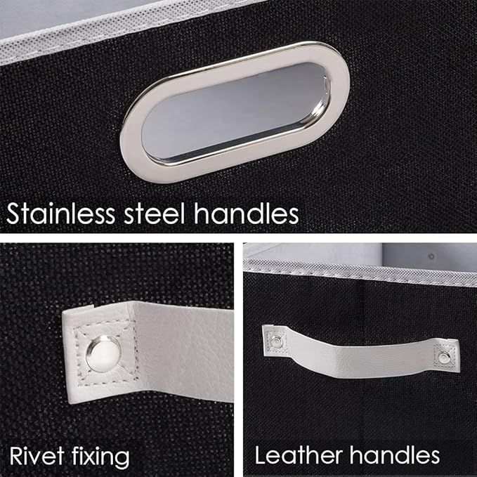 PRANDOM Fodable Storage Bins for Closet [3-pack] Decorative Fabric Storage Baskets Cubes with Leather/Metal Handles for Shelv