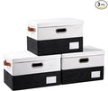 PRANDOM Foldable Storage Bins with Lids [3-Pack] Fabric Collapsible Storage Boxes Baskets Cubes Containers with Handles for C
