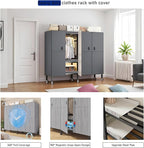 Heavy Duty Clothes Rack with Magnetic Door, Load 1500lbs, Foldable Portable Wardrobe Closet, Hanging Clothing metal Garment R