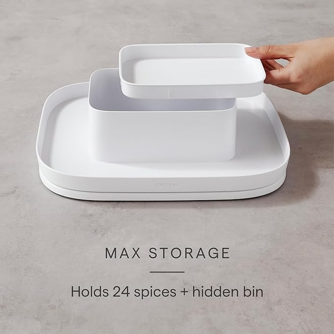 YouCopia MagicTrack Rectangle Lazy Susan Turntable 2-Tier Spice Rack: Jar & Bottle Storage Organizer for Kitchen and Bathroom