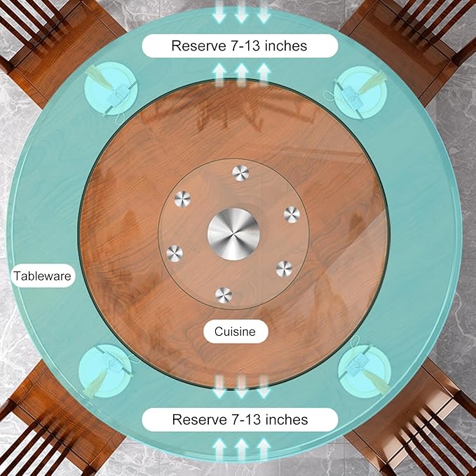 23" Large Glass Lazy Susan for Dining Table Kitchen Round Clear Turntable Serving Tray with 6 Rotating Wheels, Spin Table Cen
